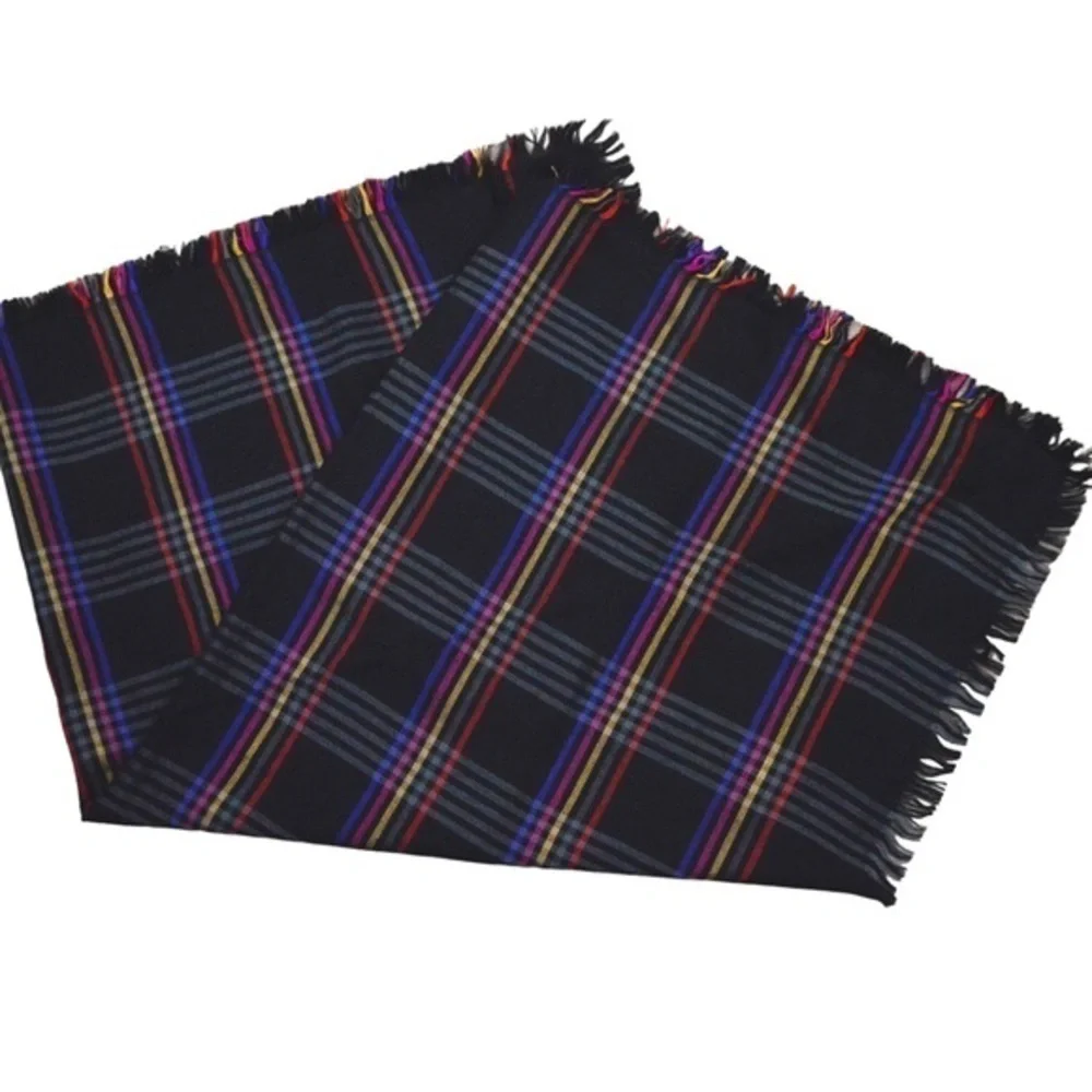 Vintage Vera‎ Neumann Large Square Acrylic Fringe Black Plaid Scarf